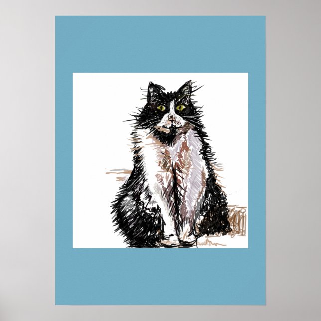 Tuxedo Chat Noir Blanc Chats Bleu Poster (Devant)