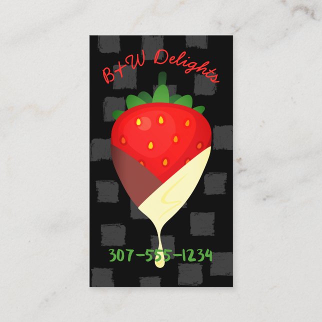 tuxedo chocolate covered strawberry fruit business card (Front)