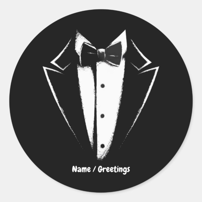 Tuxedo Classic Party Funny Concert Festival Design Classic Round Sticker (Front)