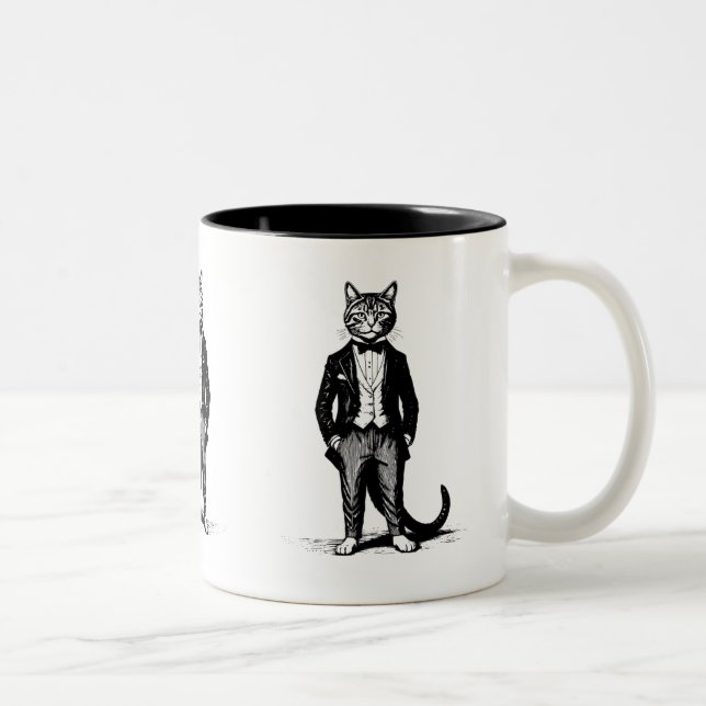 Tuxedo Classy Cat Two-Tone Coffee Mug (Right)