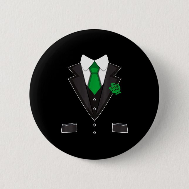 Tuxedo Costume Green Rose Tie Funny St. Patrick's  2 Inch Round Button (Front)