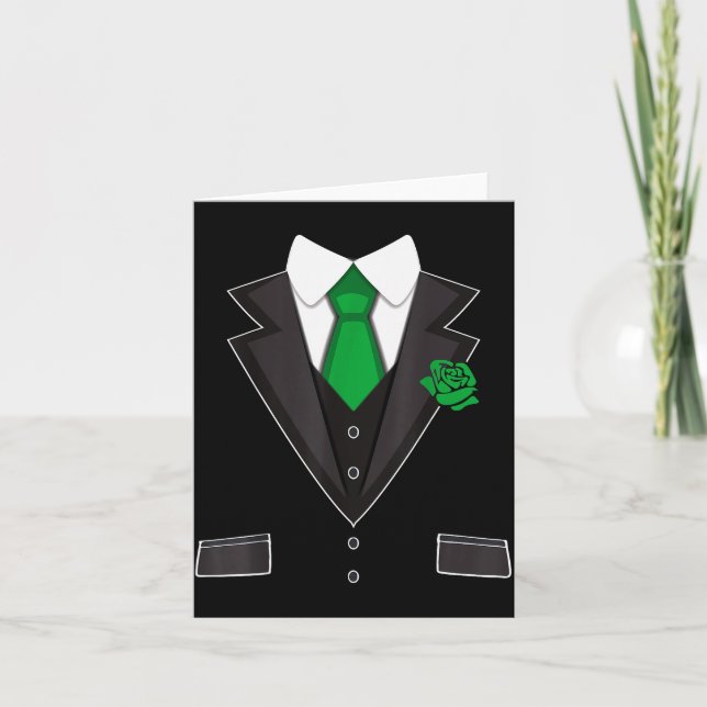 Tuxedo Costume Green Rose Tie Funny St. Patrick's  Card (Front)