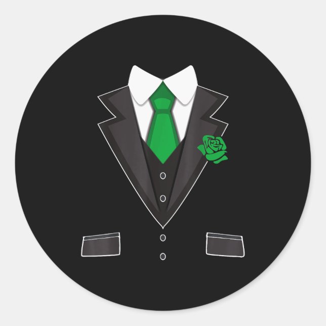 Tuxedo Costume Green Rose Tie Funny St. Patrick's  Classic Round Sticker (Front)