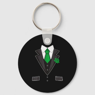Tuxedo Costume Green Rose Tie Funny St. Patrick's Keychain