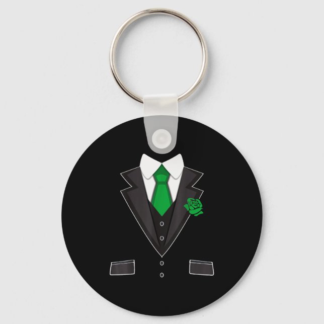 Tuxedo Costume Green Rose Tie Funny St. Patrick's  Keychain (Front)