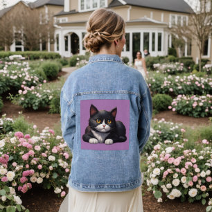 TUXEDO CUTE CAT ART DENIM JEAN JACKET