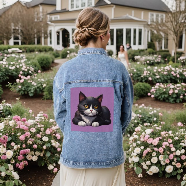 TUXEDO CUTE CAT ART DENIM JEAN JACKET (Mariage Retour)