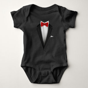 Tuxedo design with Red Bowtie For Weddings Baby Bodysuit