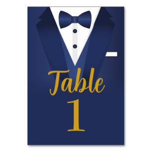 Tuxedo Event Bow Tie Black Tie Gold Navy Wedding Table Number