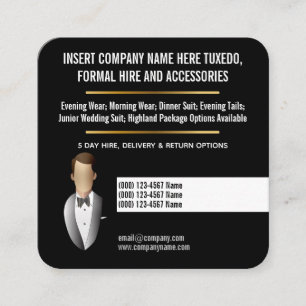 Tuxedo formal suit hire custom business square business card