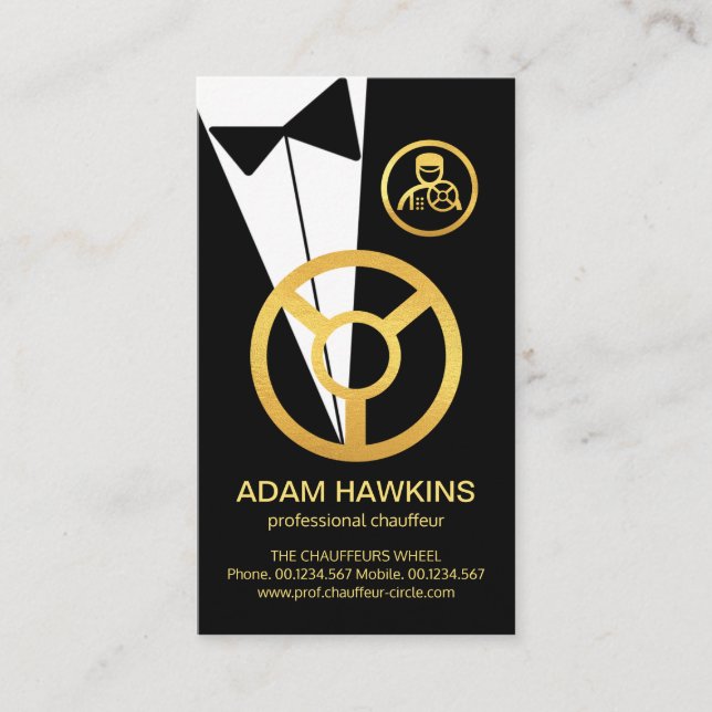 Tuxedo Gold Chauffeur Boutonniere Button Business Card (Front)
