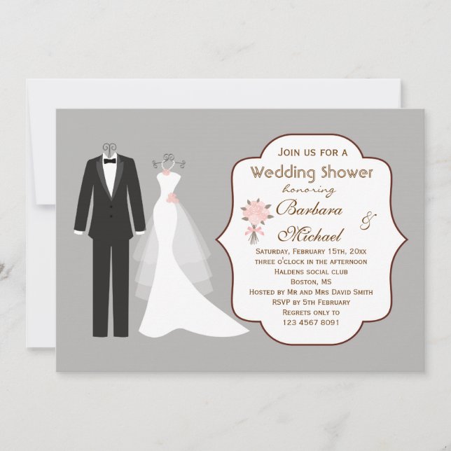 Tuxedo & Gown Couple's Bridal Shower Invitation (Front)