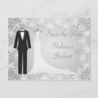 Tuxedo, Gown, Snowflakes Enregistrer la date Carte