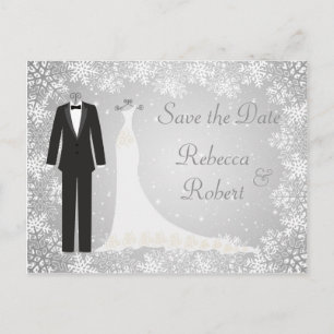 Tuxedo, Gown, Snowflakes Enregistrer la date Carte