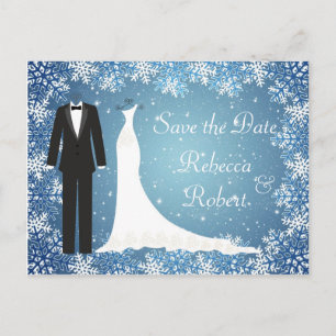 Tuxedo, Gown, Snowflakes Enregistrer la date Carte