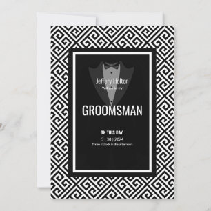 Tuxedo groomsman, best man black and white tuxedo  invitation