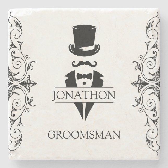 Tuxedo Groomsmen Gift Stone Coaster (Front)