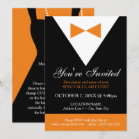 Tuxedo Invitations | Black and Orange Formal Party