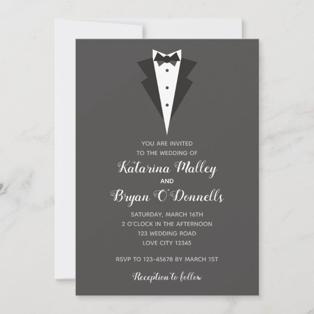 Tuxedo Invitations (Black & White Tuxedo Wedding) (Front)