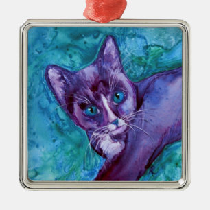 Tuxedo Kitten Cat Ornament - "Purple Tuxedo"