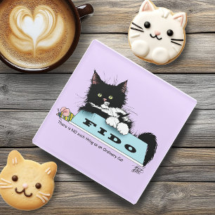 Tuxedo Kitten Dog's Bowl Glass Coaster