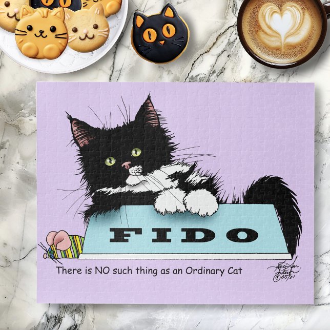 Tuxedo Kitten Dog's Bowl Jigsaw Puzzle (Creator Uploaded)