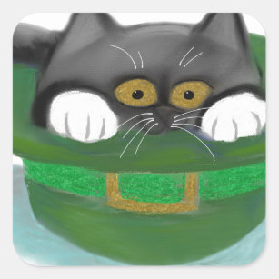 Tuxedo Kitten Fits inside a Leprechaun’s Hat Square Sticker