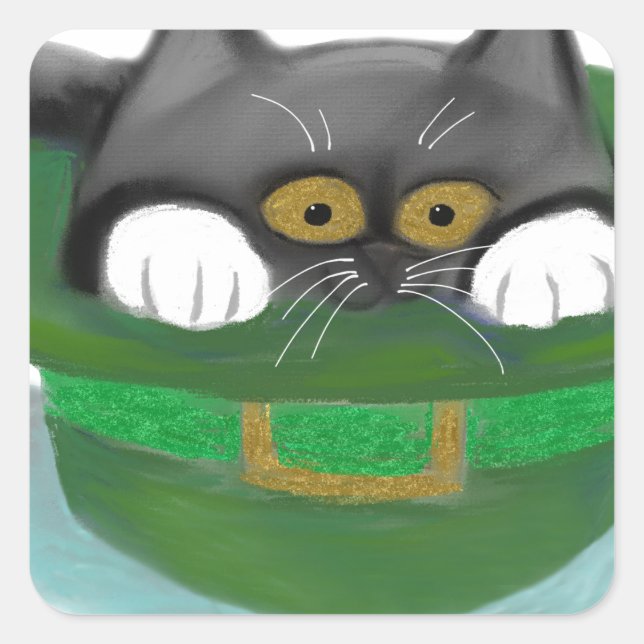 Tuxedo Kitten Fits inside a Leprechaun’s Hat Square Sticker (Front)