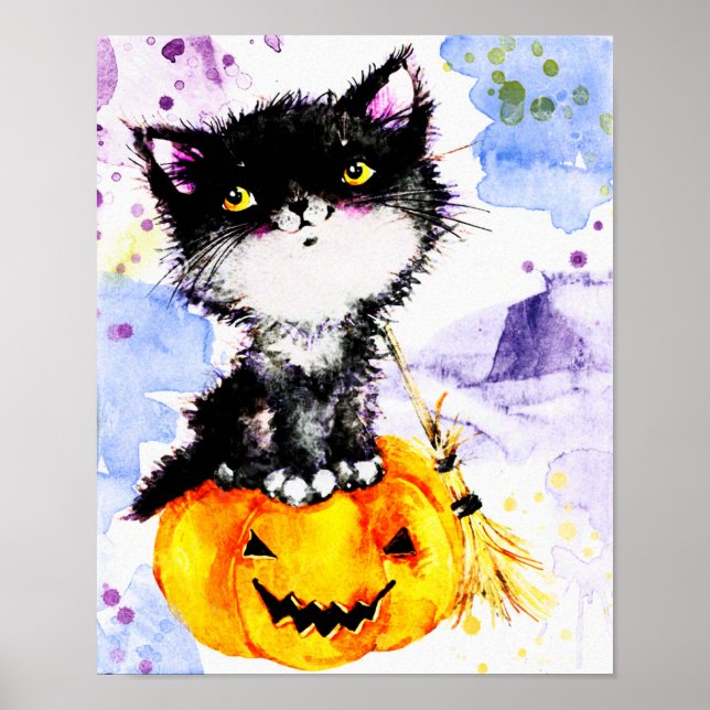 Tuxedo kitten on pumpkin poster (Front)