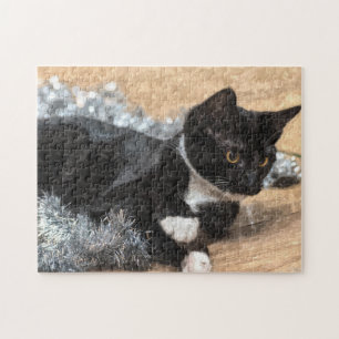 Tuxedo Kitten Tinsel and Lights Puzzle