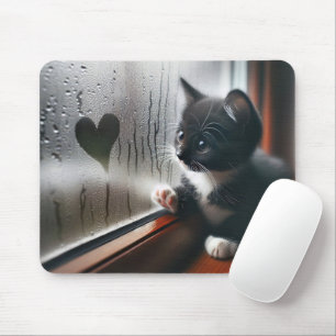 Tuxedo Kitten With a Window Heart  Mouse Pad