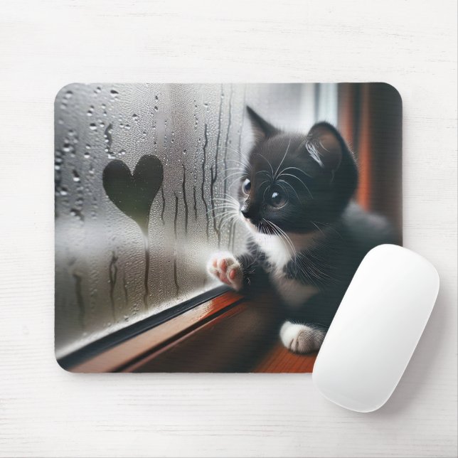 Tuxedo Kitten With a Window Heart  Mouse Pad (With Mouse)