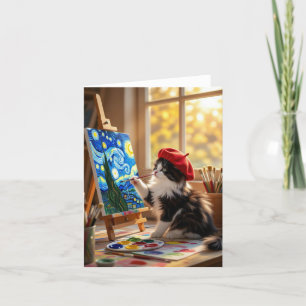 Tuxedo Kitty Painting Starry Night Thank You Card