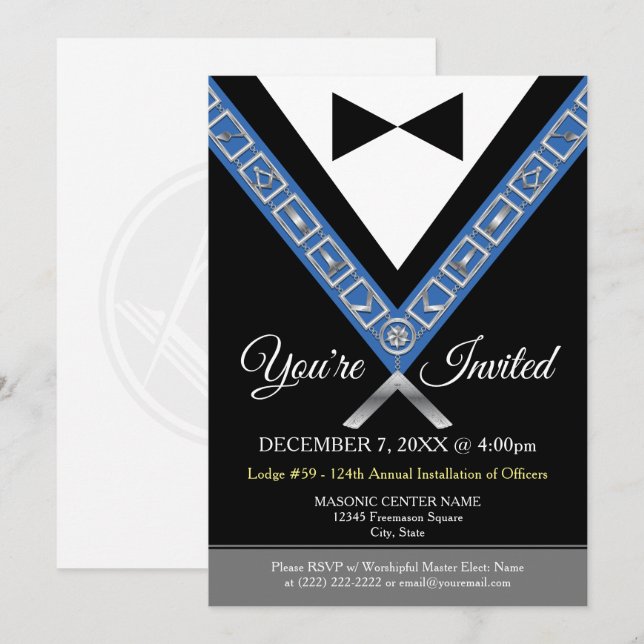Tuxedo Masonic Invitations | Freemason Jewels (Front/Back)