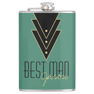 Tuxedo Modern Art Deco Best Man Hip Flask