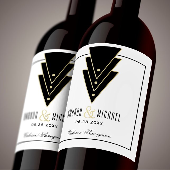 Tuxedo Modern Art Deco Wedding Wine Label (Creator Uploaded)