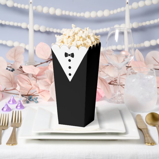 Tuxedo Popcorn Boxes with Black Tuxedo Bow (Wedding)
