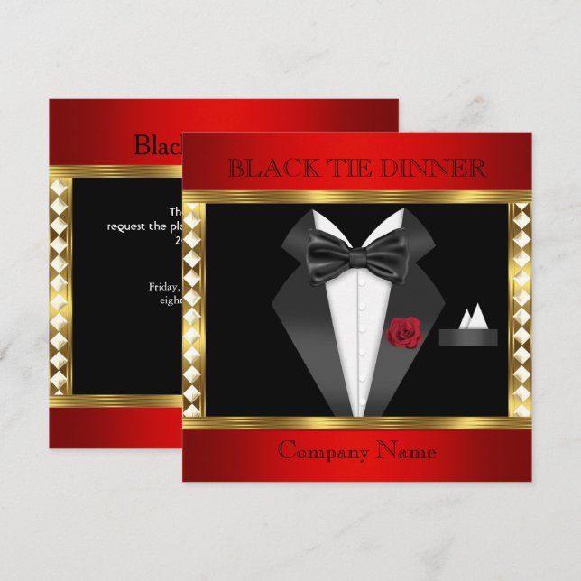 Tuxedo Red Gold Black Tie Formal Party Invitation (Front/Back)
