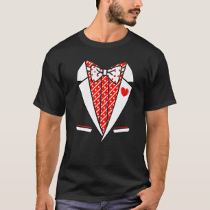 Tuxedo Red Heart Valentines Day Funny Costume Men  T-Shirt