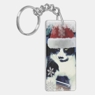 Tuxedo Santa Cat Christmas Keychain