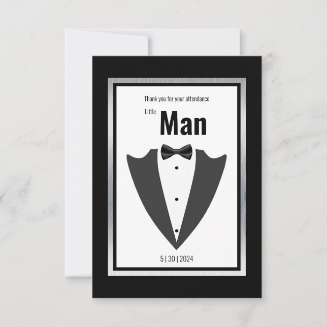Tuxedo suit and bow tie black and white invitation (Front)