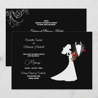 Tuxedo Suit & Bride Silhouette B&W Wedding Invitation
