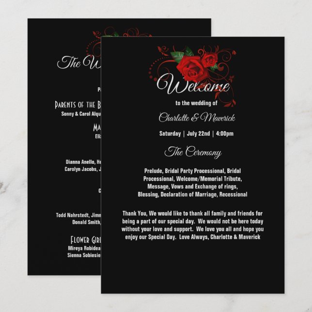 Tuxedo Suit & Mariée Silhouette Wedding Programme (Devant / Derrière)