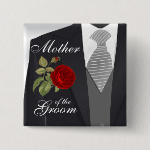Tuxedo Suit Team Groom - Red Rose 2 Inch Square Button