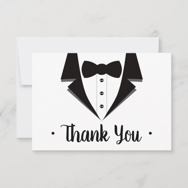 Tuxedo Thank You Card, Black Tie RSVP Card (Front)