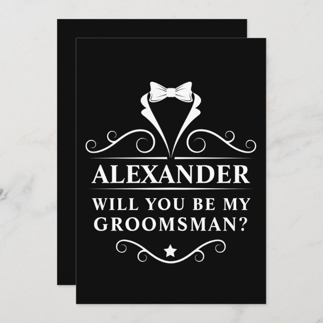 Tuxedo Tie Will You Be My Groomsman Black (Front/Back)