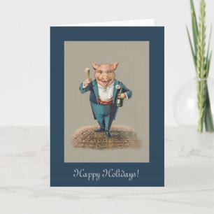 Tuxedo-Wearing Pig Who Knows Champagne Holiday Card