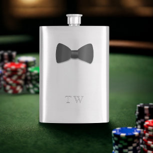 Tuxedo Wedding Bow Tie Monogrammed Silver Flask