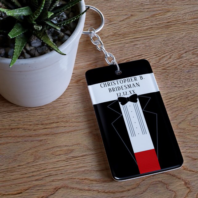 Tuxedo Wedding Bridesman Proposal Acrylic Keychain (Just add your Bridesman's name and your wedding date)