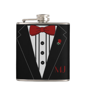 Tuxedo With Bow Tie Groomsman Wedding Hip Flask